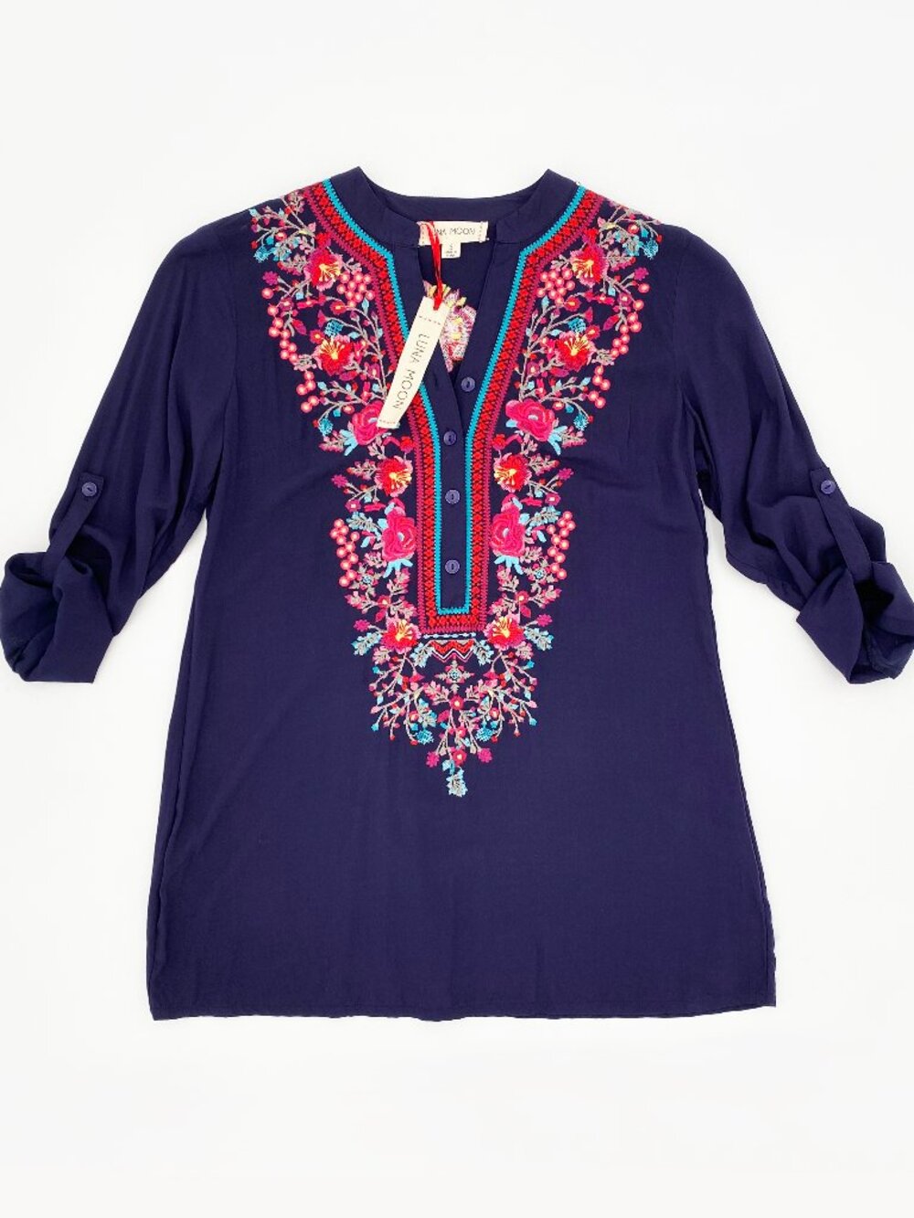 Luna Moon | Floral Embroidered Tunic Top | NWT